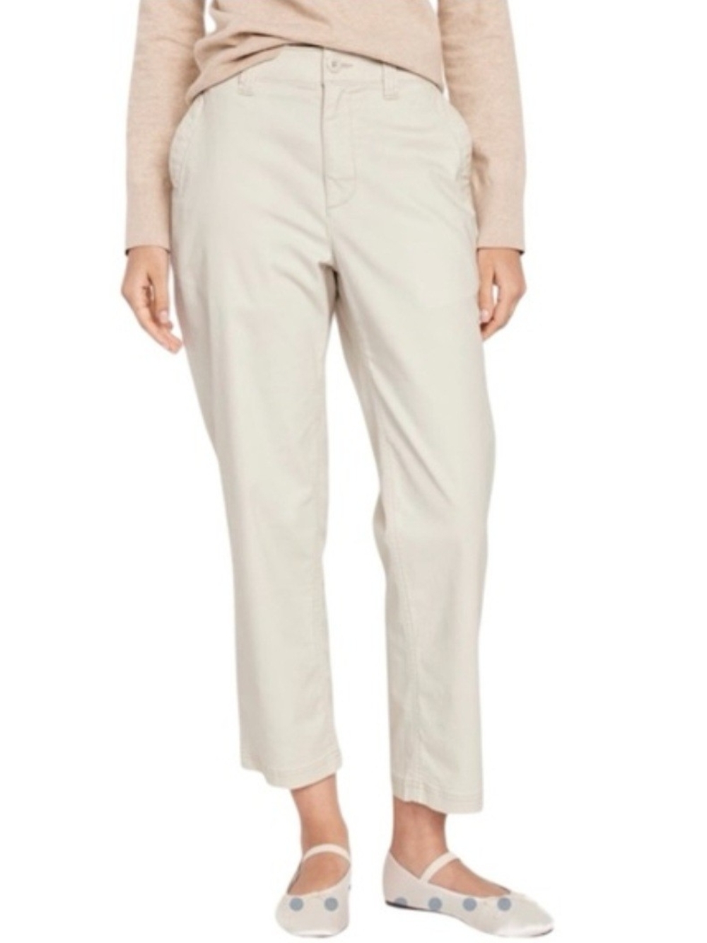 Old Navy Cream High-Rise OG Chino Pants Size M Elastic Back Lightweight Comfort